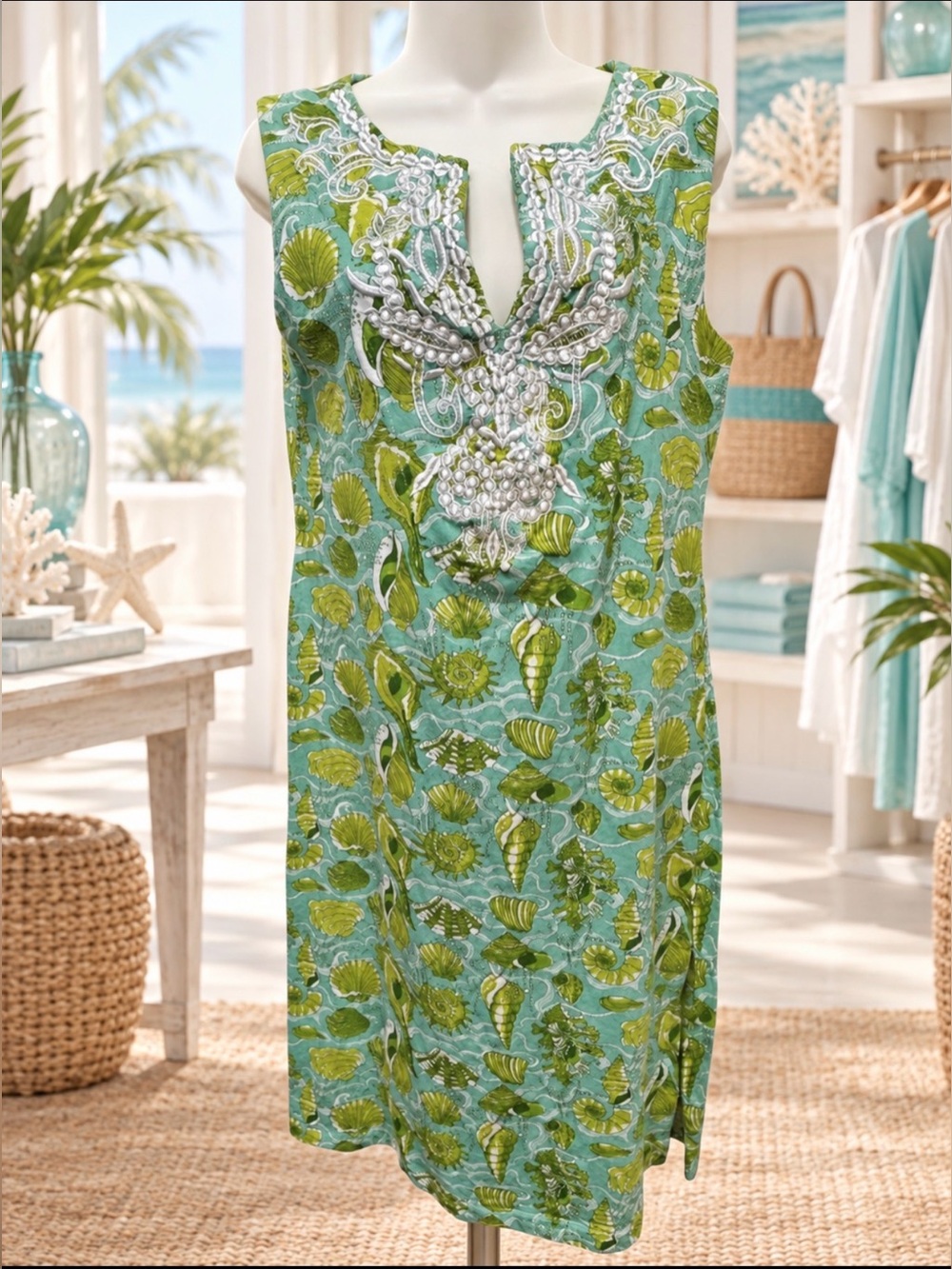Green and blue Embellished Mini cotton Dress size medium